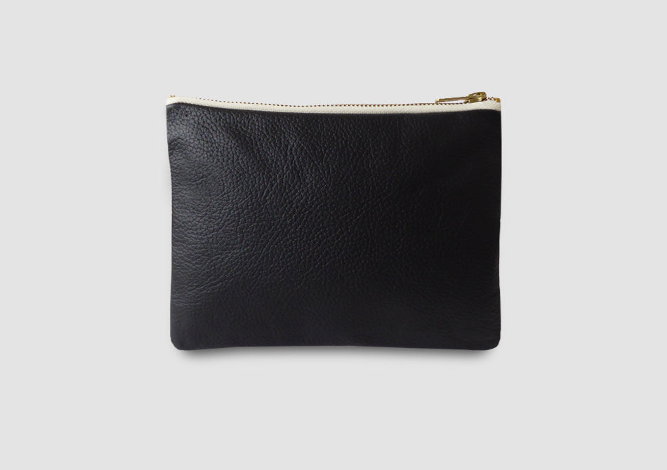 Black reclaimed leather, back of bag by Samantha Warren